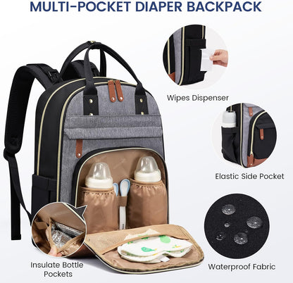 Diaper Bag Backpack with Changing Pad, Large Baby Bag, Beige-khaki