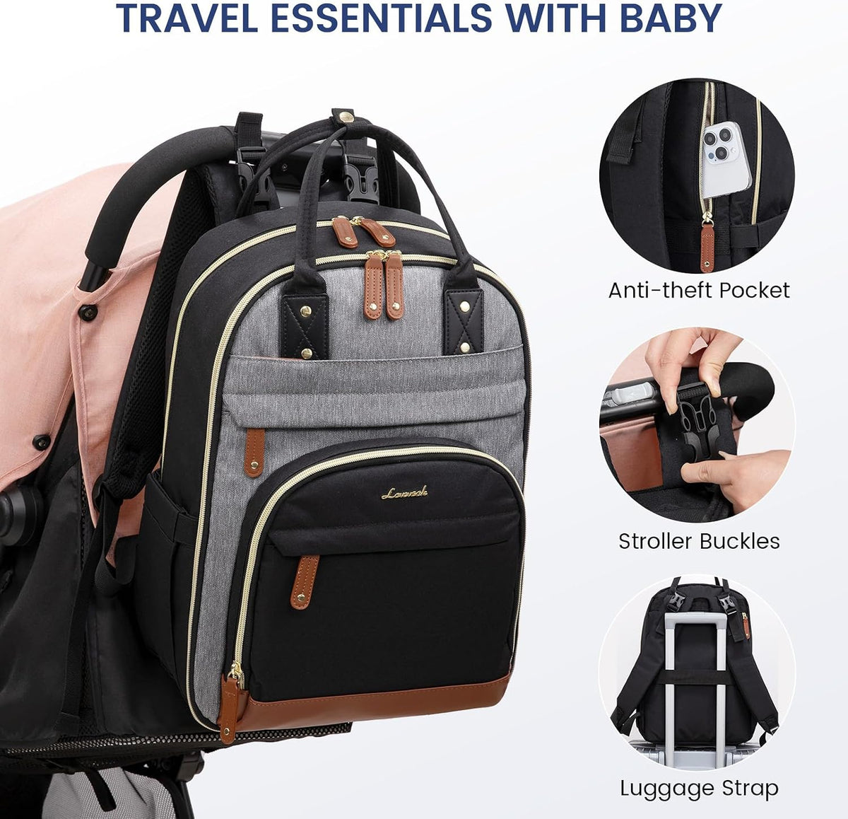 Diaper Bag Backpack with Changing Pad, Large Baby Bag, Beige-khaki