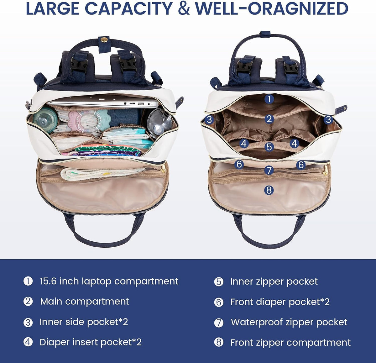 Diaper Bag Backpack with Changing Pad, Large Baby Bag, Beige-khaki
