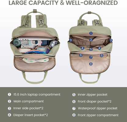 Diaper Bag Backpack with Changing Pad, Large Baby Bag, Beige-khaki