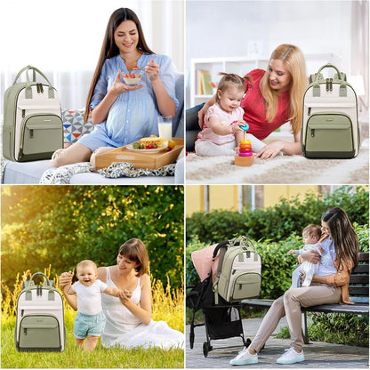 Diaper Bag Backpack with Changing Pad, Large Baby Bag, Beige-khaki