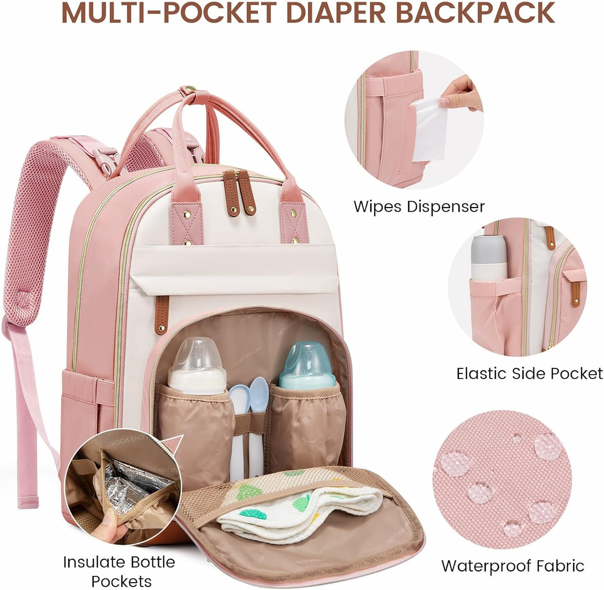 Diaper Bag Backpack with Changing Pad, Large Baby Bag, Beige-khaki