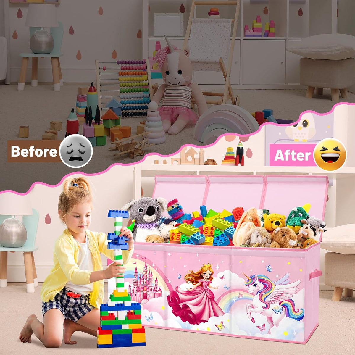 Toy Storage Box with Lids Extra Large Collapsible Toy Box Chest for Kids