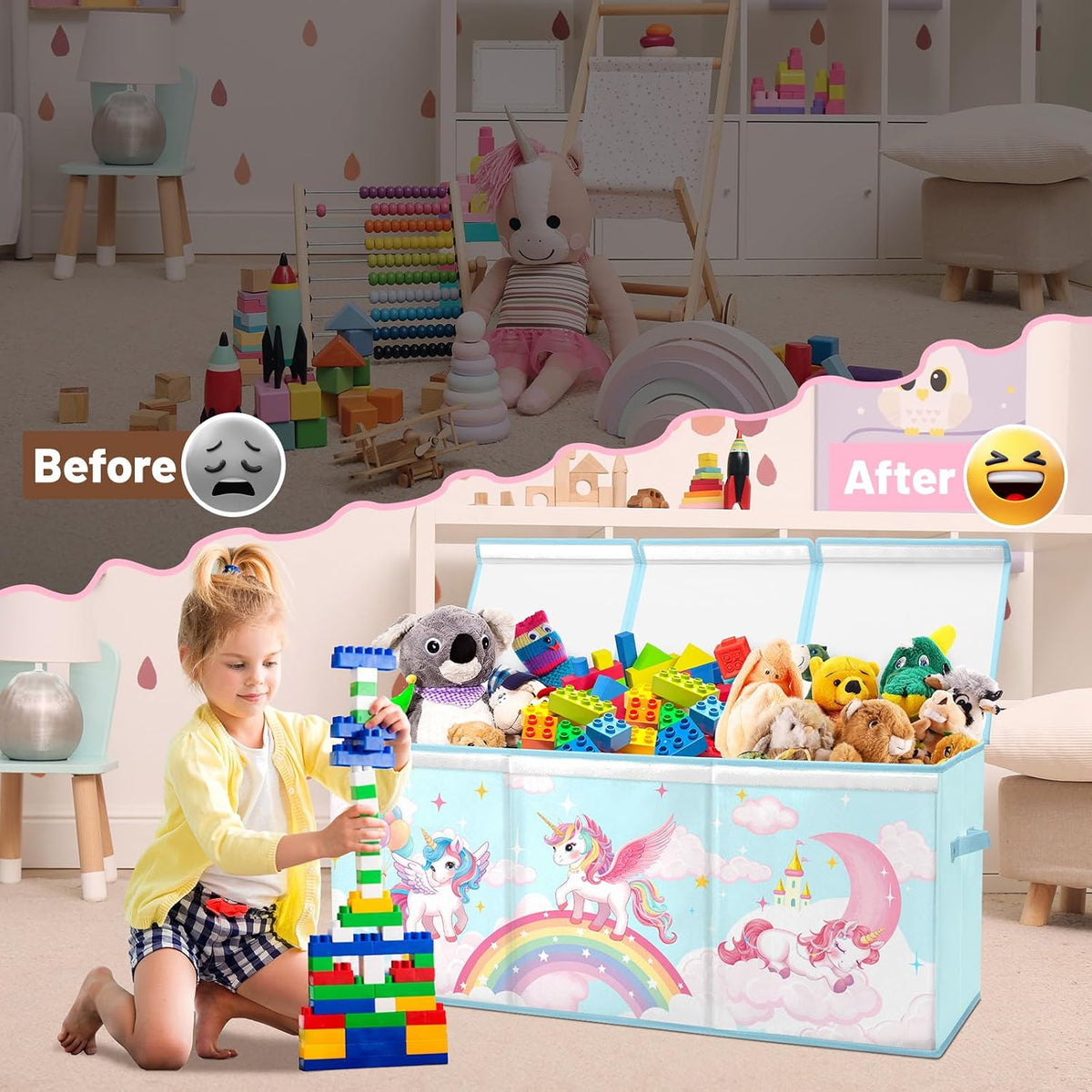 Toy Storage Box with Lids Extra Large Collapsible Toy Box Chest for Kids