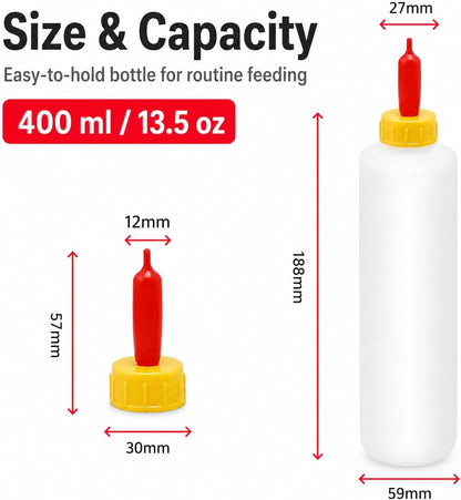 6Pcs Goat Feeding Bottles 400 ml/13.5 oz and 12 Nipples, Lamb and Kid Bottle, Livestock Baby Bottle for Sheep,Lamb,Calf and Other Mammal Feeding Bottles