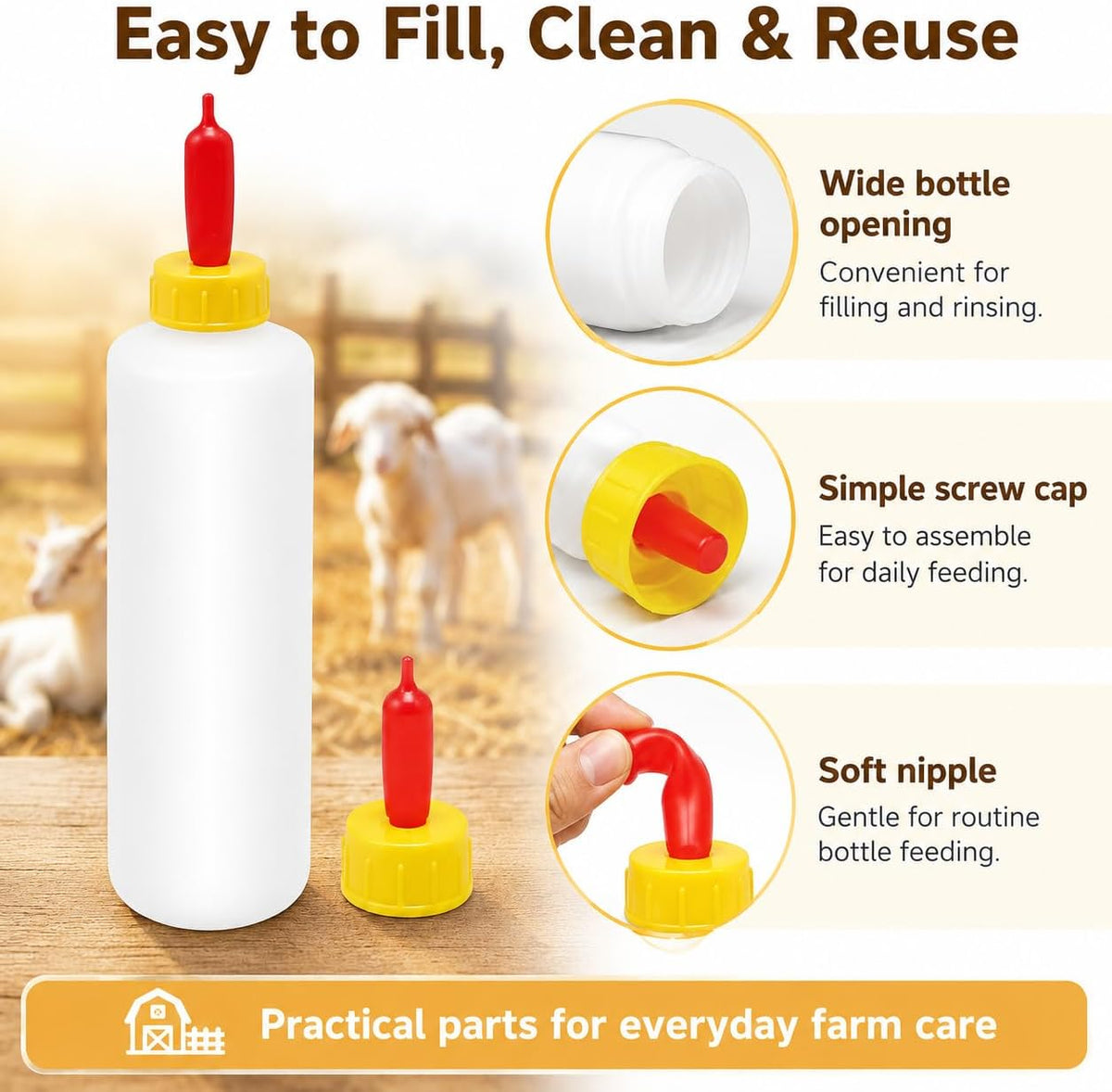 6Pcs Goat Feeding Bottles 400 ml/13.5 oz and 12 Nipples, Lamb and Kid Bottle, Livestock Baby Bottle for Sheep,Lamb,Calf and Other Mammal Feeding Bottles