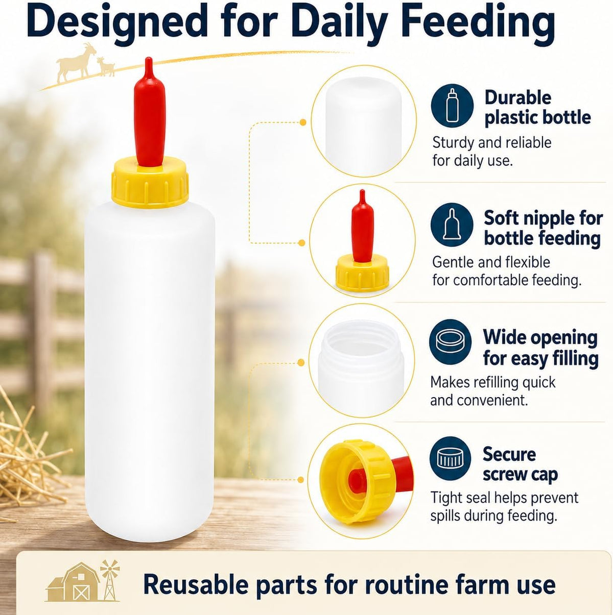 6Pcs Goat Feeding Bottles 400 ml/13.5 oz and 12 Nipples, Lamb and Kid Bottle, Livestock Baby Bottle for Sheep,Lamb,Calf and Other Mammal Feeding Bottles