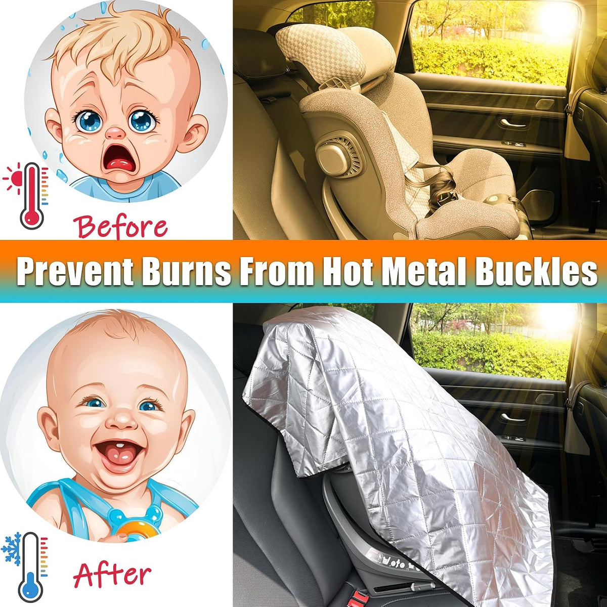 Car Seat Sun Shade Cover Cooling for Baby Car Seat Belts 39"x51"