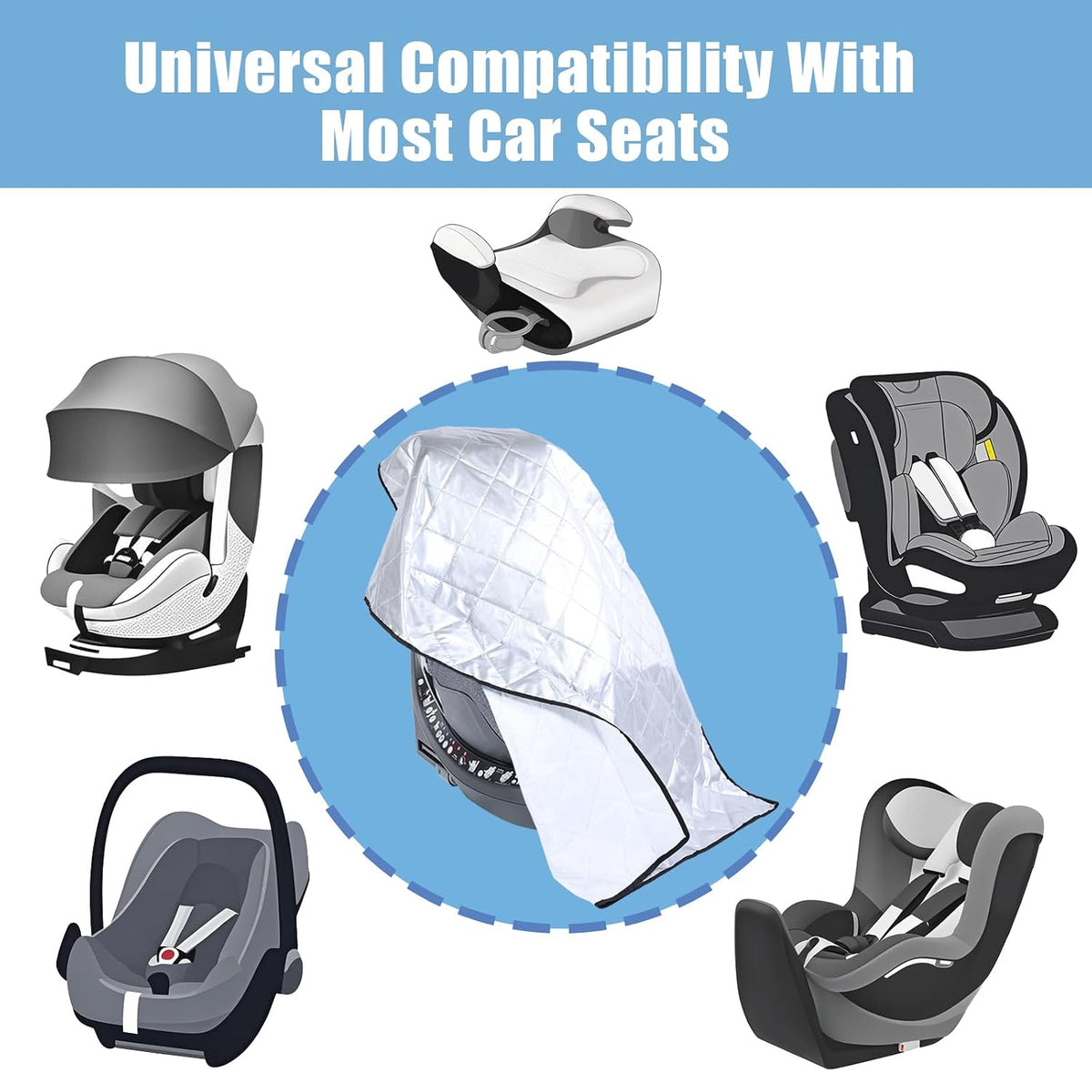 Car Seat Sun Shade Cover Cooling for Baby Car Seat Belts 39"x51"