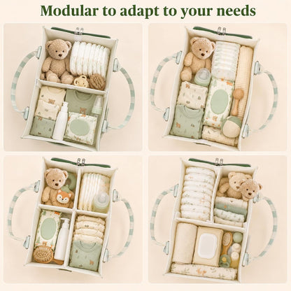 Diaper Caddy Organizer, Nursery Storage Basket with Side Pockets & Dividers