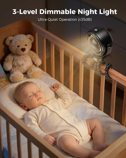 Baby Stroller Fan, Safe Portable Fan, 15H Use, Nightlight - Black