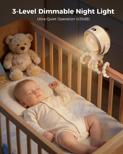 Baby Stroller Fan, Safe Portable Fan, 15H Use, Nightlight - Black