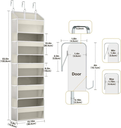 Over the Door Organizer with 5 Front & 10 MeshSide Pockets,Heavy Duty Hanging Storage Organizer 50LB Capacity Nursery & Bathroom Multi-Room Space-Saving Design with 3 Hook for Kitchen, Pantry,Grey