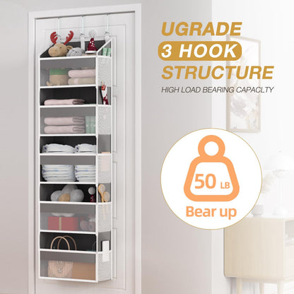 Over the Door Organizer with 5 Front & 10 MeshSide Pockets,Heavy Duty Hanging Storage Organizer 50LB Capacity Nursery & Bathroom Multi-Room Space-Saving Design with 3 Hook for Kitchen, Pantry,Grey