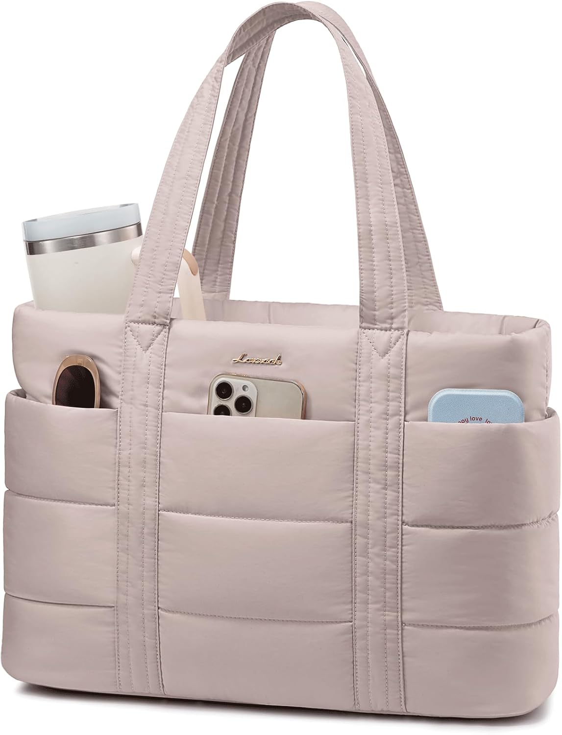 Tote Bag for Women, Large Puffer Work Tote Bag for 15.6 Inch Laptop, Lightweight Travel Tote with Zipper Gifts for Women