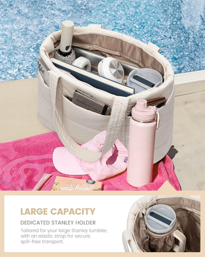 Tote Bag for Women, Large Puffer Work Tote Bag for 15.6 Inch Laptop, Lightweight Travel Tote with Zipper Gifts for Women