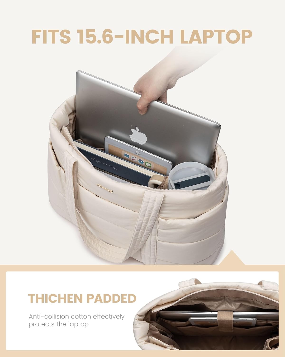 Tote Bag for Women, Large Puffer Work Tote Bag for 15.6 Inch Laptop, Lightweight Travel Tote with Zipper Gifts for Women