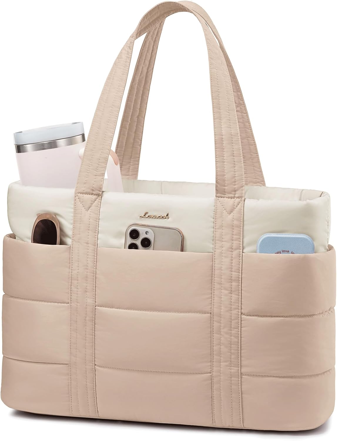 Tote Bag for Women, Large Puffer Work Tote Bag for 15.6 Inch Laptop, Lightweight Travel Tote with Zipper Gifts for Women