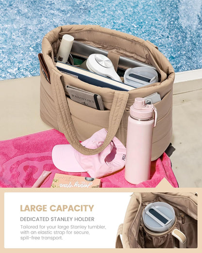 Tote Bag for Women, Large Puffer Work Tote Bag for 15.6 Inch Laptop, Lightweight Travel Tote with Zipper Gifts for Women