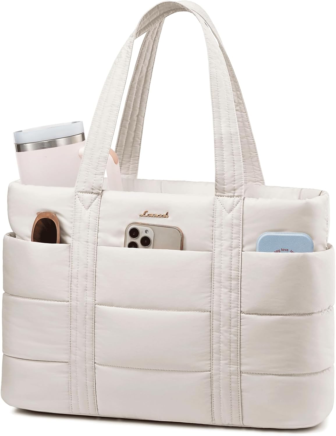 Tote Bag for Women, Large Puffer Work Tote Bag for 15.6 Inch Laptop, Lightweight Travel Tote with Zipper Gifts for Women