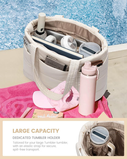 Tote Bag for Women, Large Puffer Work Tote Bag for 15.6 Inch Laptop, Lightweight Travel Tote with Zipper Gifts for Women