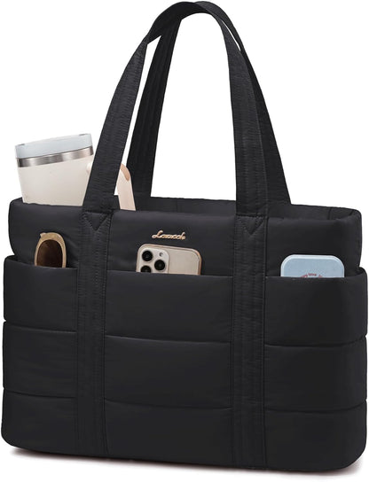 Tote Bag for Women, Large Puffer Work Tote Bag for 15.6 Inch Laptop, Lightweight Travel Tote with Zipper Gifts for Women