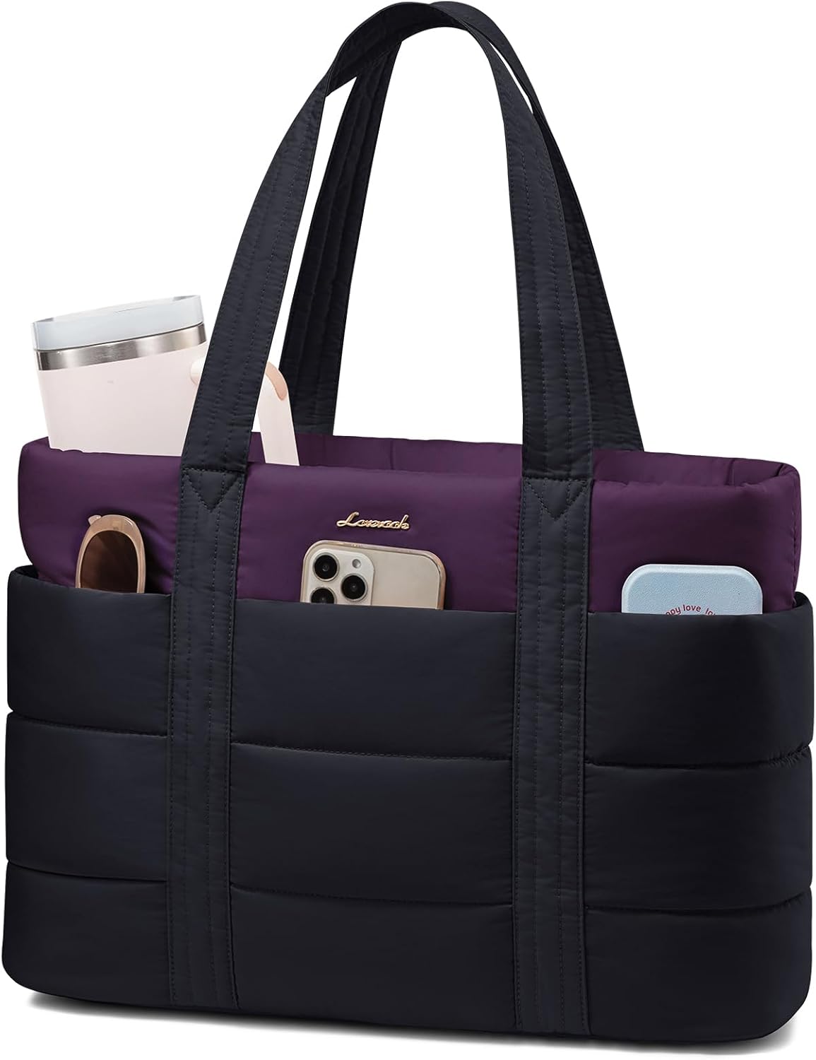 Tote Bag for Women, Large Puffer Work Tote Bag for 15.6 Inch Laptop, Lightweight Travel Tote with Zipper Gifts for Women