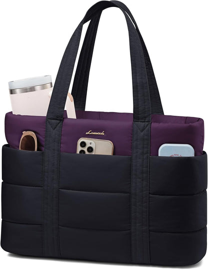 Tote Bag for Women, Large Puffer Work Tote Bag for 15.6 Inch Laptop, Lightweight Travel Tote with Zipper Gifts for Women