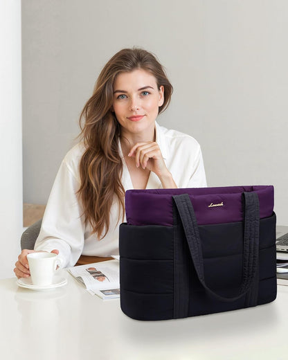 Tote Bag for Women, Large Puffer Work Tote Bag for 15.6 Inch Laptop, Lightweight Travel Tote with Zipper Gifts for Women