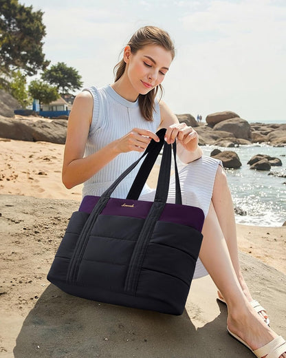 Tote Bag for Women, Large Puffer Work Tote Bag for 15.6 Inch Laptop, Lightweight Travel Tote with Zipper Gifts for Women