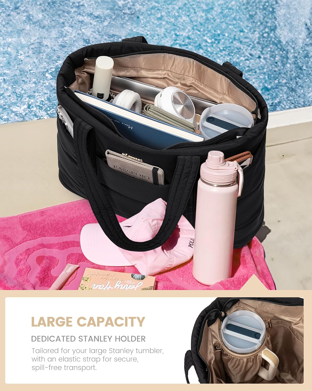 Tote Bag for Women, Large Puffer Work Tote Bag for 15.6 Inch Laptop, Lightweight Travel Tote with Zipper Gifts for Women