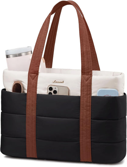 Tote Bag for Women, Large Puffer Work Tote Bag for 15.6 Inch Laptop, Lightweight Travel Tote with Zipper Gifts for Women