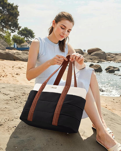 Tote Bag for Women, Large Puffer Work Tote Bag for 15.6 Inch Laptop, Lightweight Travel Tote with Zipper Gifts for Women
