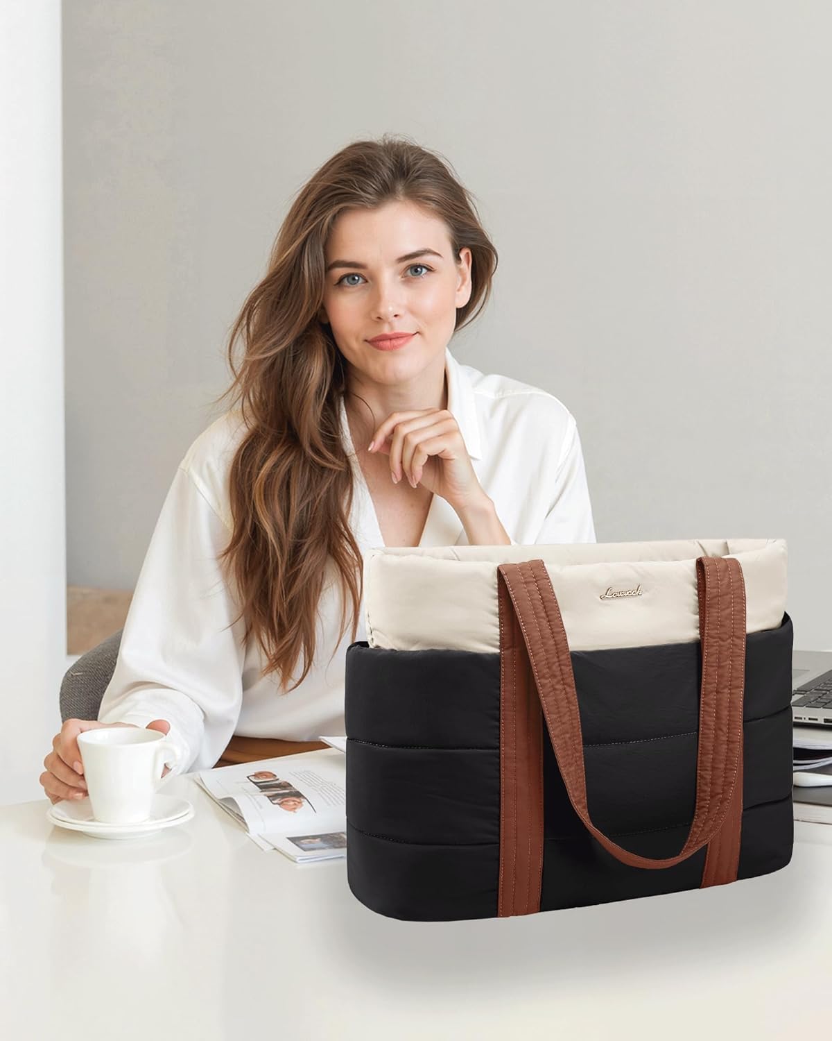 Tote Bag for Women, Large Puffer Work Tote Bag for 15.6 Inch Laptop, Lightweight Travel Tote with Zipper Gifts for Women