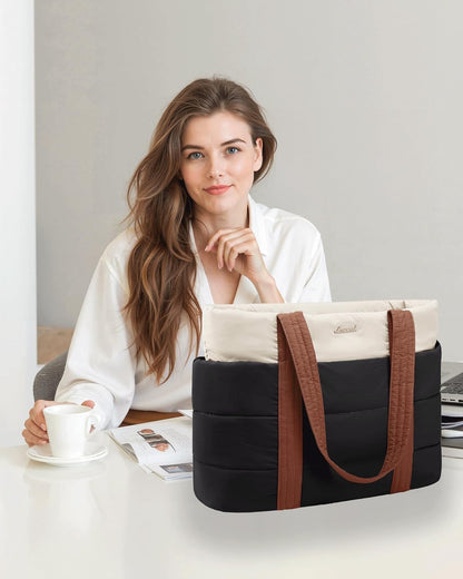 Tote Bag for Women, Large Puffer Work Tote Bag for 15.6 Inch Laptop, Lightweight Travel Tote with Zipper Gifts for Women