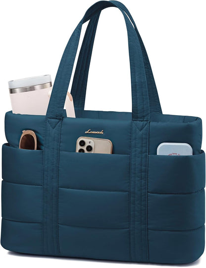 Tote Bag for Women, Large Puffer Work Tote Bag for 15.6 Inch Laptop, Lightweight Travel Tote with Zipper Gifts for Women