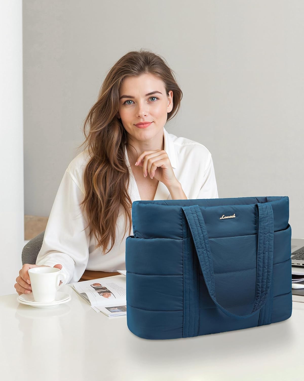 Tote Bag for Women, Large Puffer Work Tote Bag for 15.6 Inch Laptop, Lightweight Travel Tote with Zipper Gifts for Women