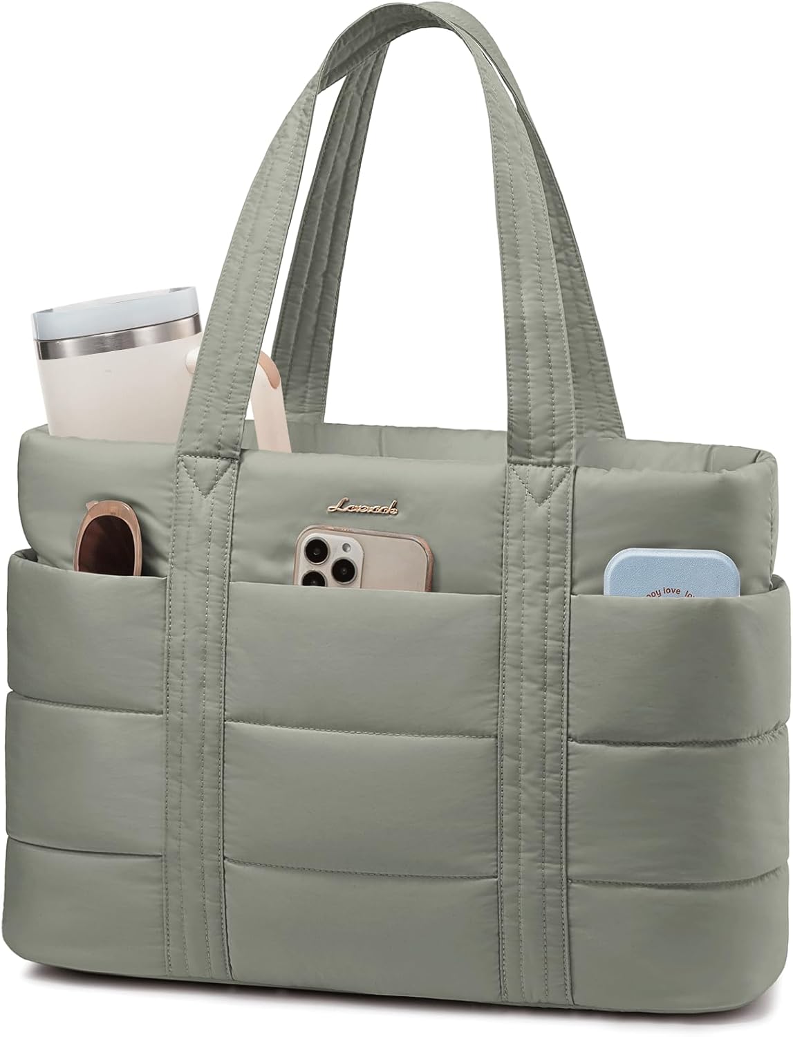 Tote Bag for Women, Large Puffer Work Tote Bag for 15.6 Inch Laptop, Lightweight Travel Tote with Zipper Gifts for Women