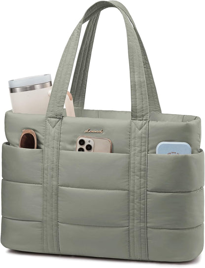 Tote Bag for Women, Large Puffer Work Tote Bag for 15.6 Inch Laptop, Lightweight Travel Tote with Zipper Gifts for Women