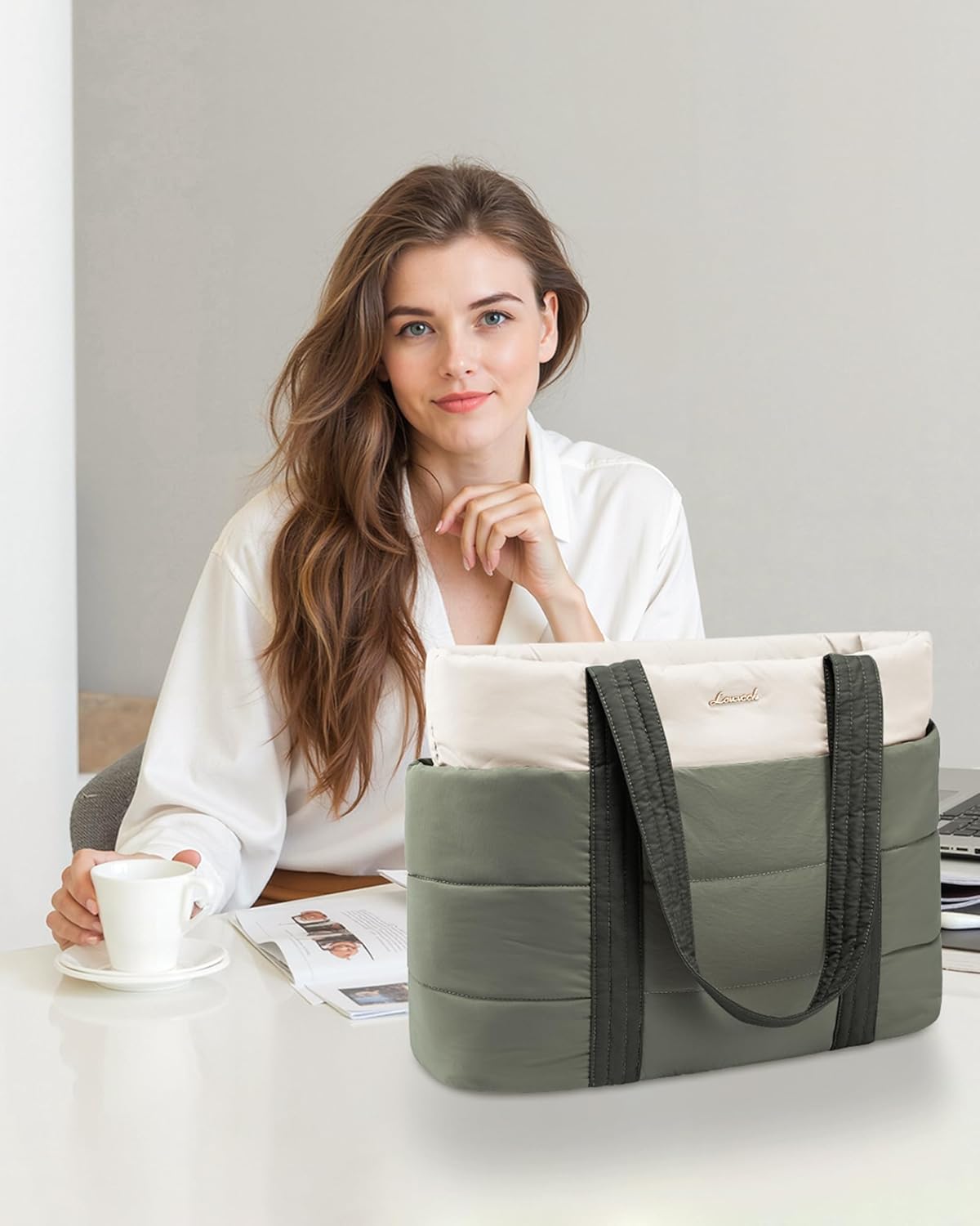 Tote Bag for Women, Large Puffer Work Tote Bag for 15.6 Inch Laptop, Lightweight Travel Tote with Zipper Gifts for Women