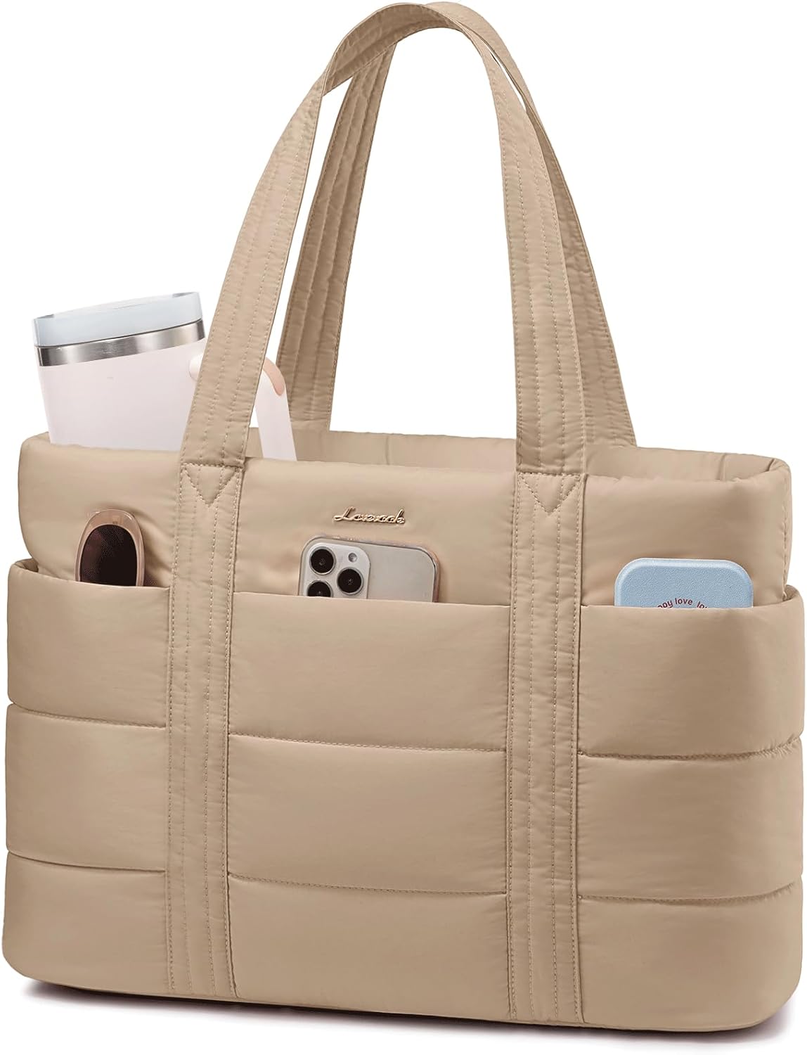 Tote Bag for Women, Large Puffer Work Tote Bag for 15.6 Inch Laptop, Lightweight Travel Tote with Zipper Gifts for Women
