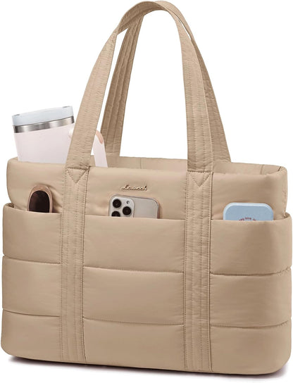 Tote Bag for Women, Large Puffer Work Tote Bag for 15.6 Inch Laptop, Lightweight Travel Tote with Zipper Gifts for Women