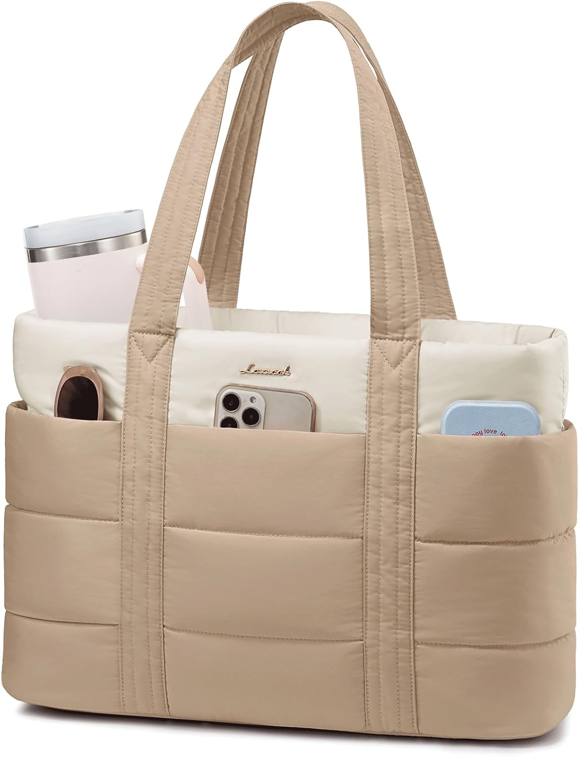 Tote Bag for Women, Large Puffer Work Tote Bag for 15.6 Inch Laptop, Lightweight Travel Tote with Zipper Gifts for Women