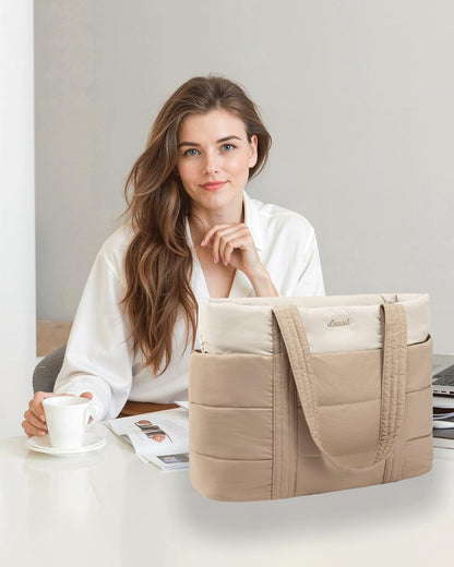 Tote Bag for Women, Large Puffer Work Tote Bag for 15.6 Inch Laptop, Lightweight Travel Tote with Zipper Gifts for Women