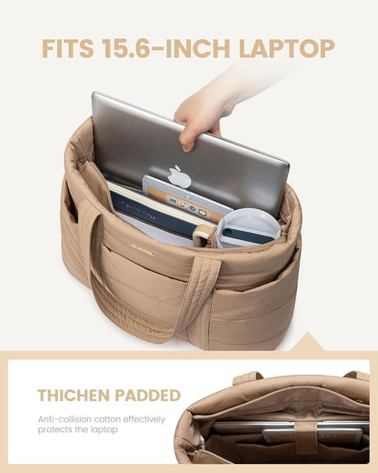 Tote Bag for Women, Large Puffer Work Tote Bag for 15.6 Inch Laptop, Lightweight Travel Tote with Zipper Gifts for Women