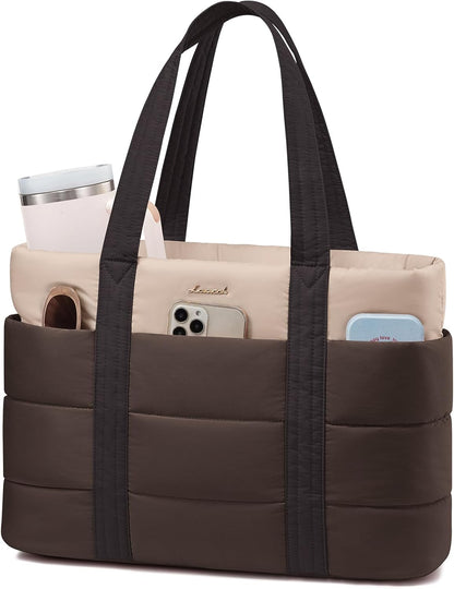 Tote Bag for Women, Large Puffer Work Tote Bag for 15.6 Inch Laptop, Lightweight Travel Tote with Zipper Gifts for Women