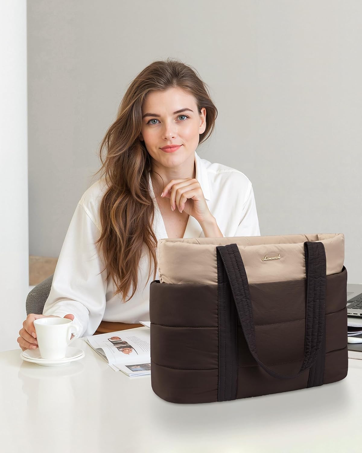 Tote Bag for Women, Large Puffer Work Tote Bag for 15.6 Inch Laptop, Lightweight Travel Tote with Zipper Gifts for Women