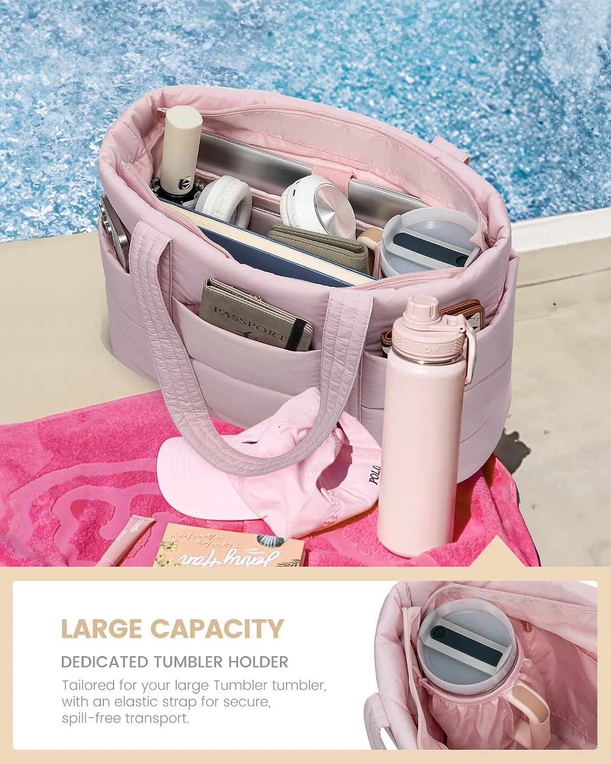 Tote Bag for Women, Large Puffer Work Tote Bag for 15.6 Inch Laptop, Lightweight Travel Tote with Zipper Gifts for Women