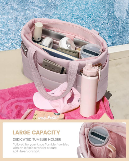 Tote Bag for Women, Large Puffer Work Tote Bag for 15.6 Inch Laptop, Lightweight Travel Tote with Zipper Gifts for Women