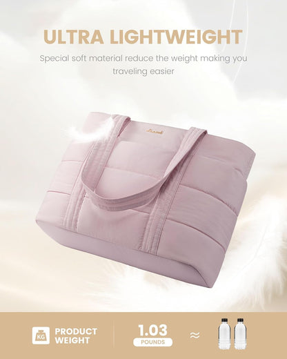 Tote Bag for Women, Large Puffer Work Tote Bag for 15.6 Inch Laptop, Lightweight Travel Tote with Zipper Gifts for Women